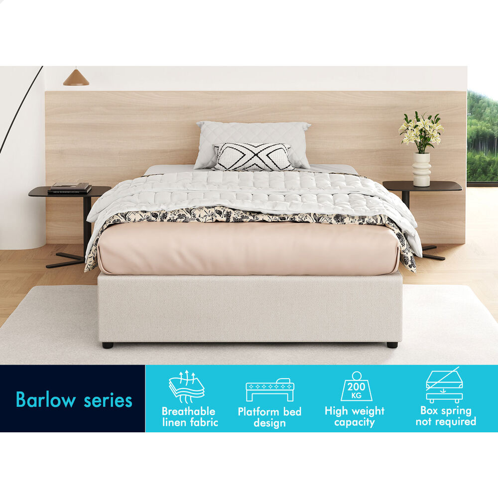 ALFORDSON Bed Frame Single Size Gas Lift Storage Mattress Base Beige BARLOW