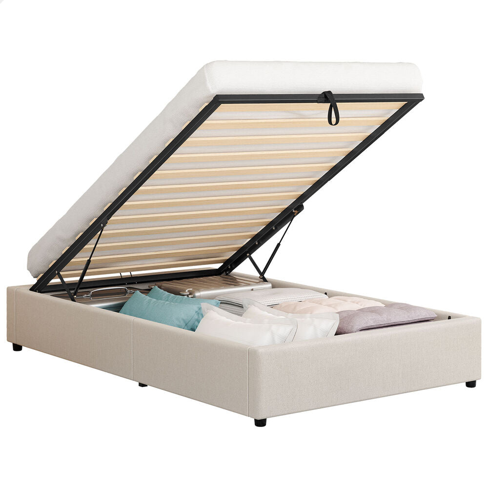 ALFORDSON Bed Frame Single Size Gas Lift Storage Mattress Base Beige BARLOW