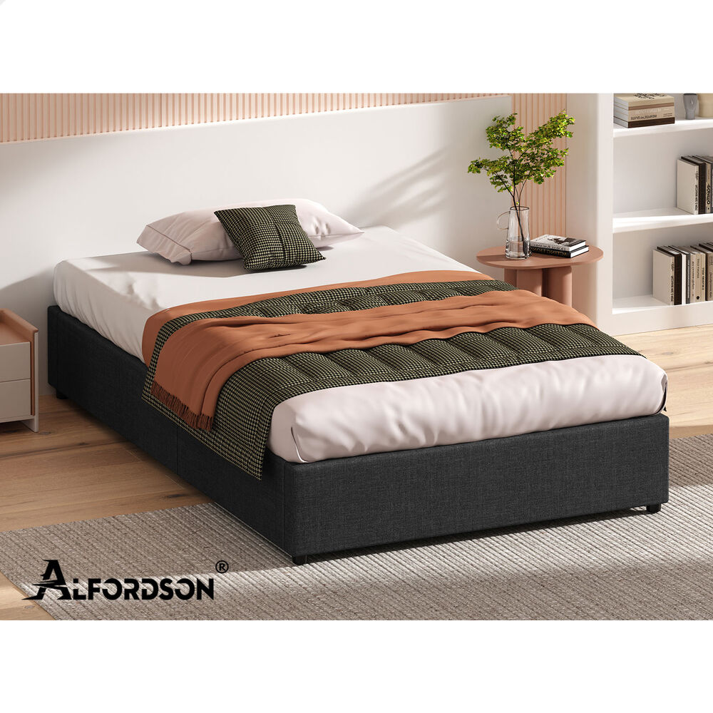 ALFORDSON Bed Frame Single Size Gas Lift Storage Mattress Base Charcoal BARLOW