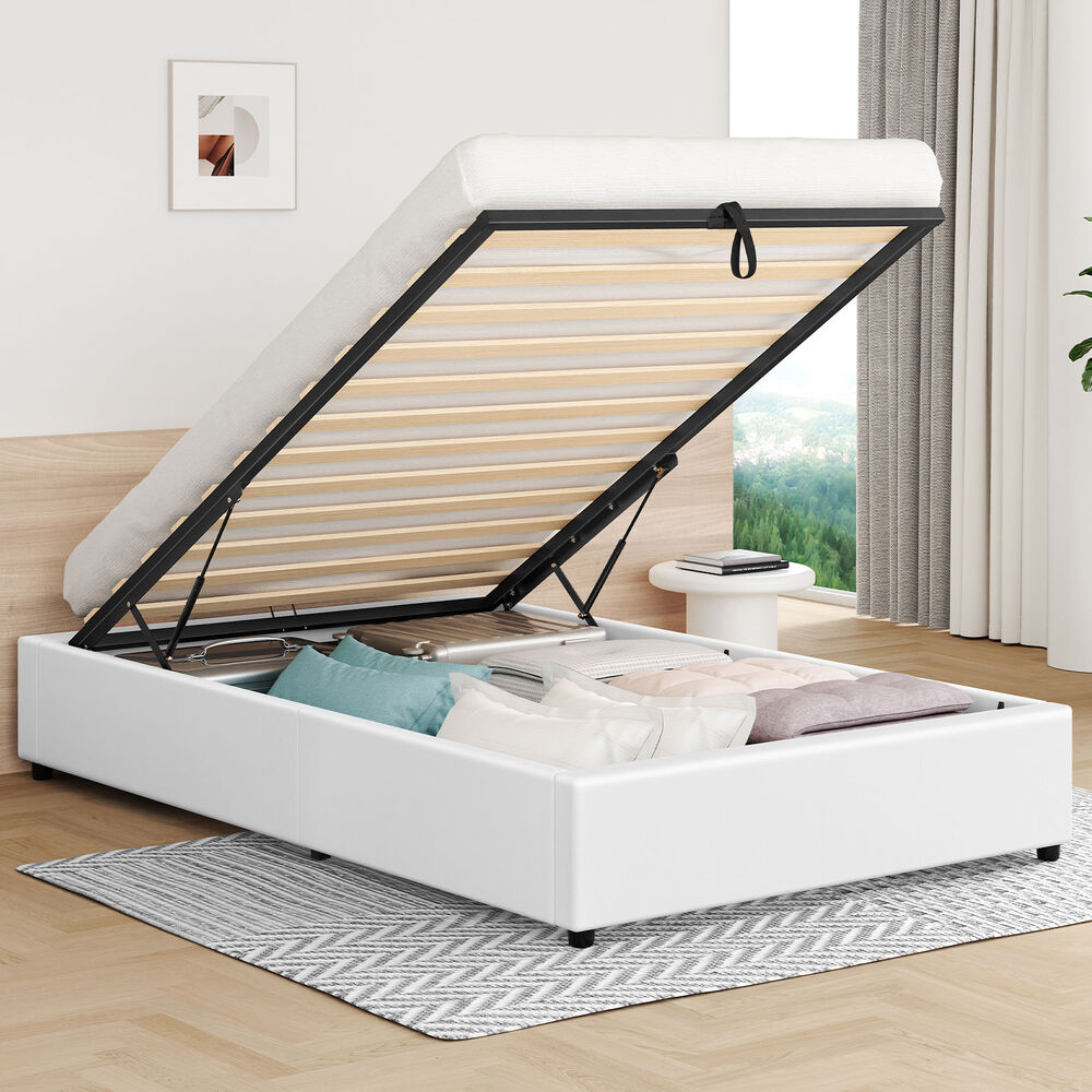 ALFORDSON Bed Frame Single Size Gas Lift Storage Mattress Base White BARLOW