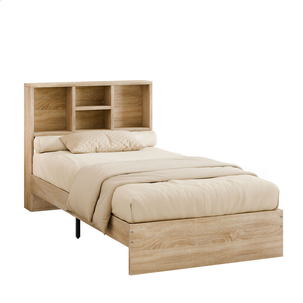 ALFORDSON Wooden Bed Frame King Single Base with Bookshelf Storage Headboard Oak