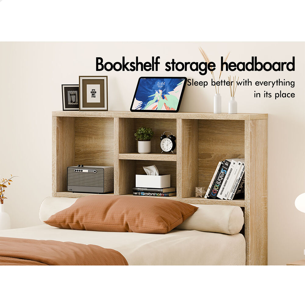 ALFORDSON Wooden Bed Frame King Single Base with Bookshelf Storage Headboard Oak