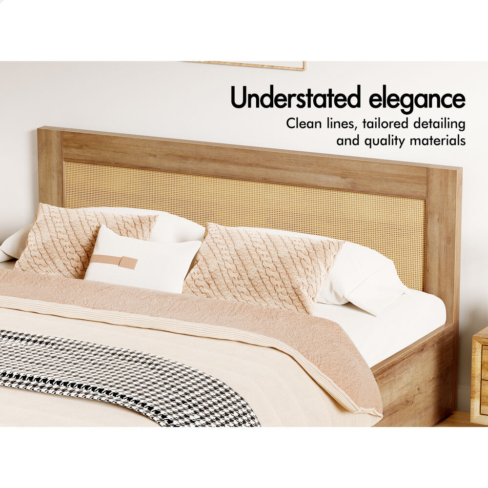 ALFORDSON Wooden Bed Frame Double Size Rattan Bed Base with Storage Drawers Oak