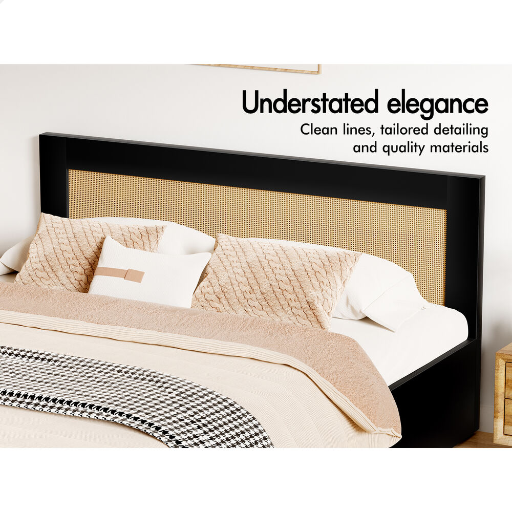 ALFORDSON Wooden Bed Frame King Size Rattan Bed Base with Storage Drawers Black