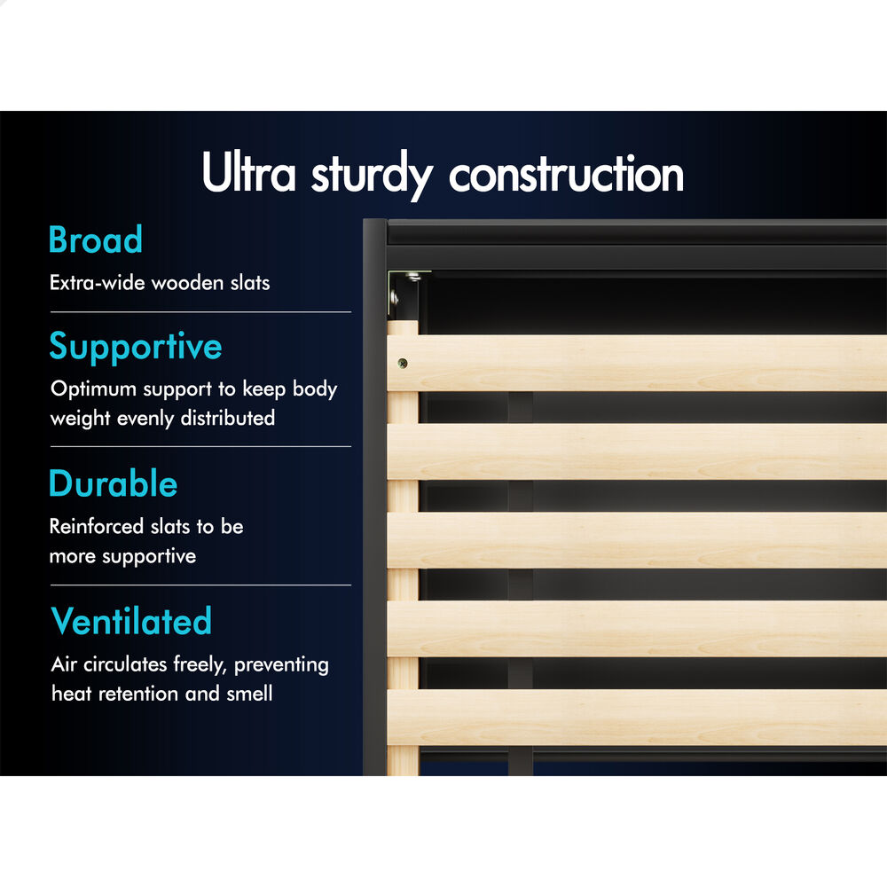 ALFORDSON Wooden Bed Frame King Size Rattan Bed Base with Storage Drawers Black