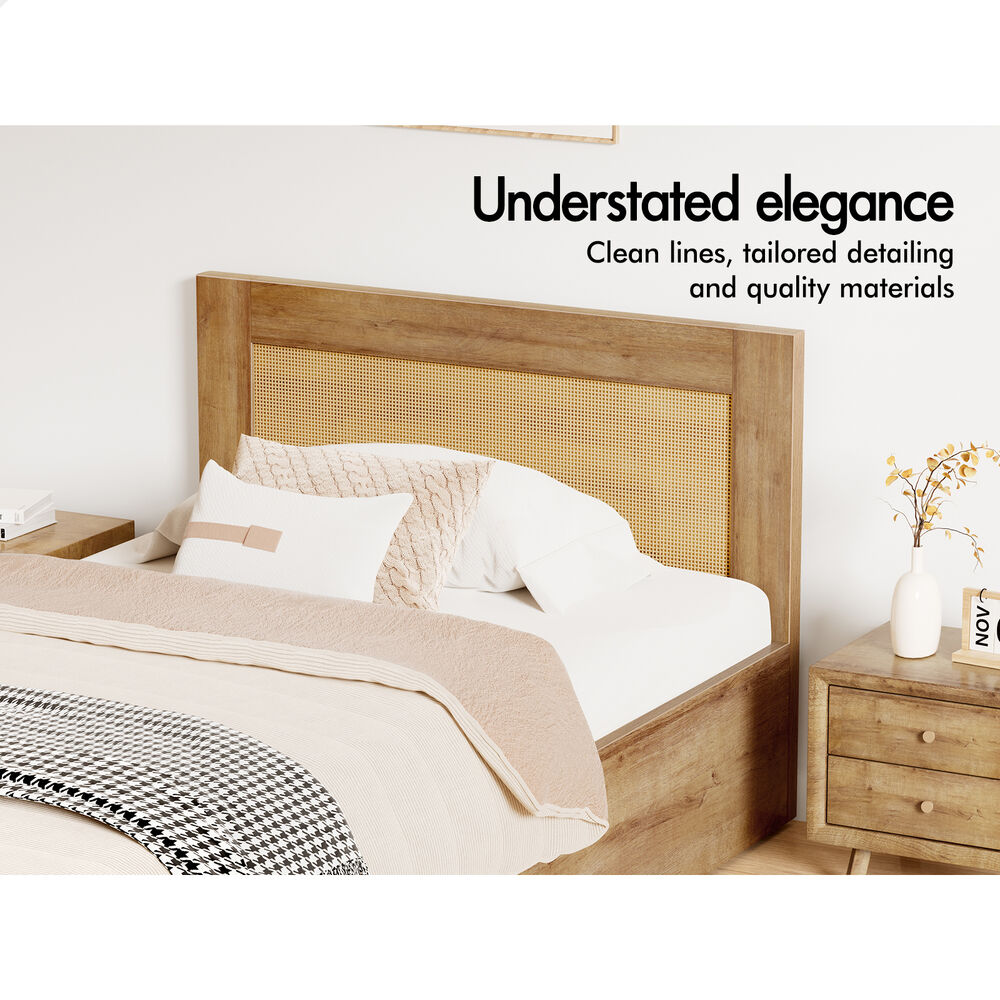 ALFORDSON Wooden Bed Frame King Single Rattan Bed Base with Storage Drawer Oak