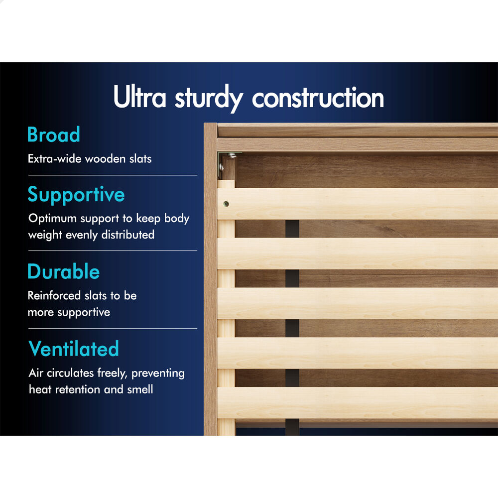 ALFORDSON Wooden Bed Frame Queen Size Rattan Bed Base with Storage Drawers Oak