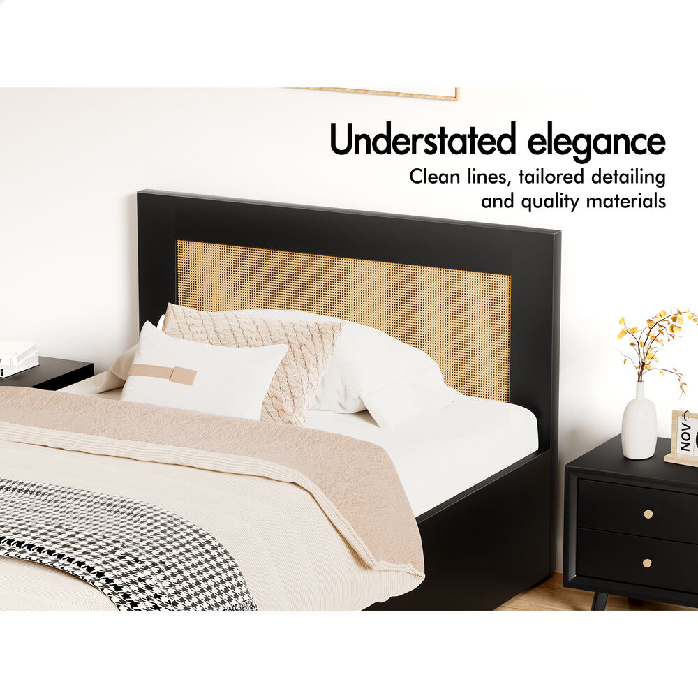 ALFORDSON Wooden Bed Frame Single Size Rattan Bed Base with Storage Drawer Black