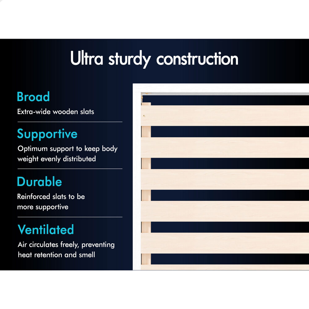 ALFORDSON Wooden Bed Frame King Single with Charging Station & 2 Drawers White