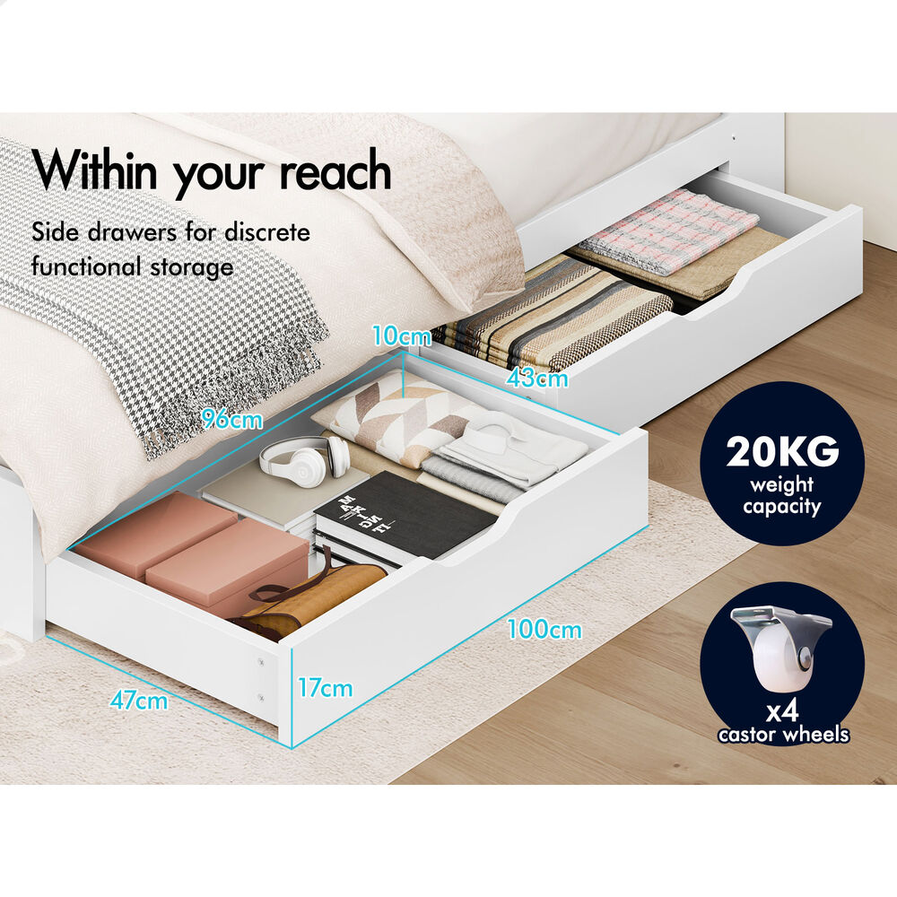 ALFORDSON Wooden Bed Frame Queen Size with Charging Station & 2 Drawers White