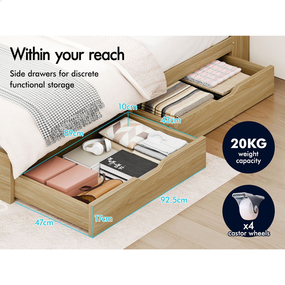 ALFORDSON Wooden Bed Frame Single Size with Charging Station & 2 Storage Drawers