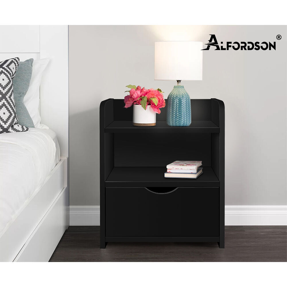 ALFORDSON 2x Bedside Table Nightstand Storage Cabinet Side End Drawers Black