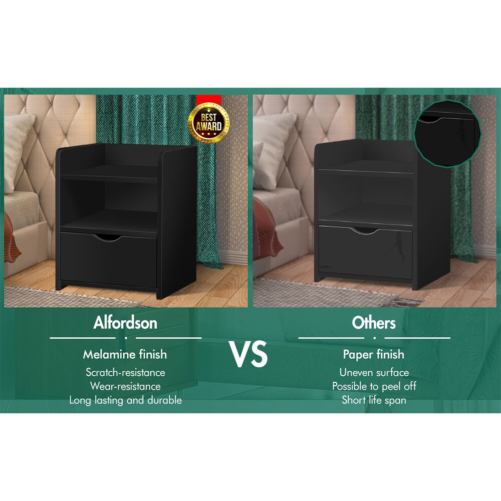 ALFORDSON 2x Bedside Table Nightstand Storage Cabinet Side End Drawers Black