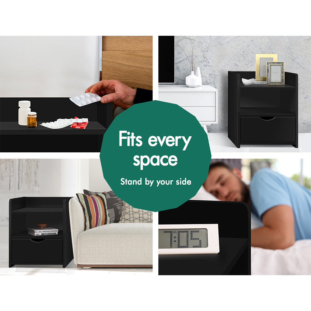 ALFORDSON 2x Bedside Table Nightstand Storage Cabinet Side End Drawers Black