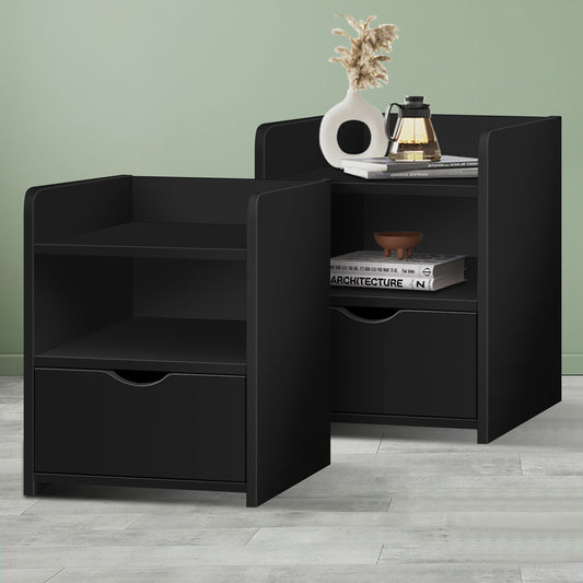 ALFORDSON 2x Bedside Table Nightstand Storage Cabinet Side End Drawers Black