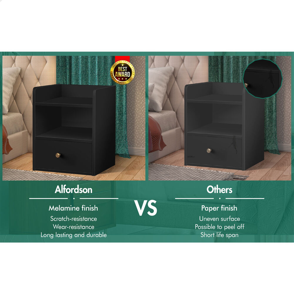 ALFORDSON Bedside Table Nightstand Storage Cabinet Side End Drawers Black