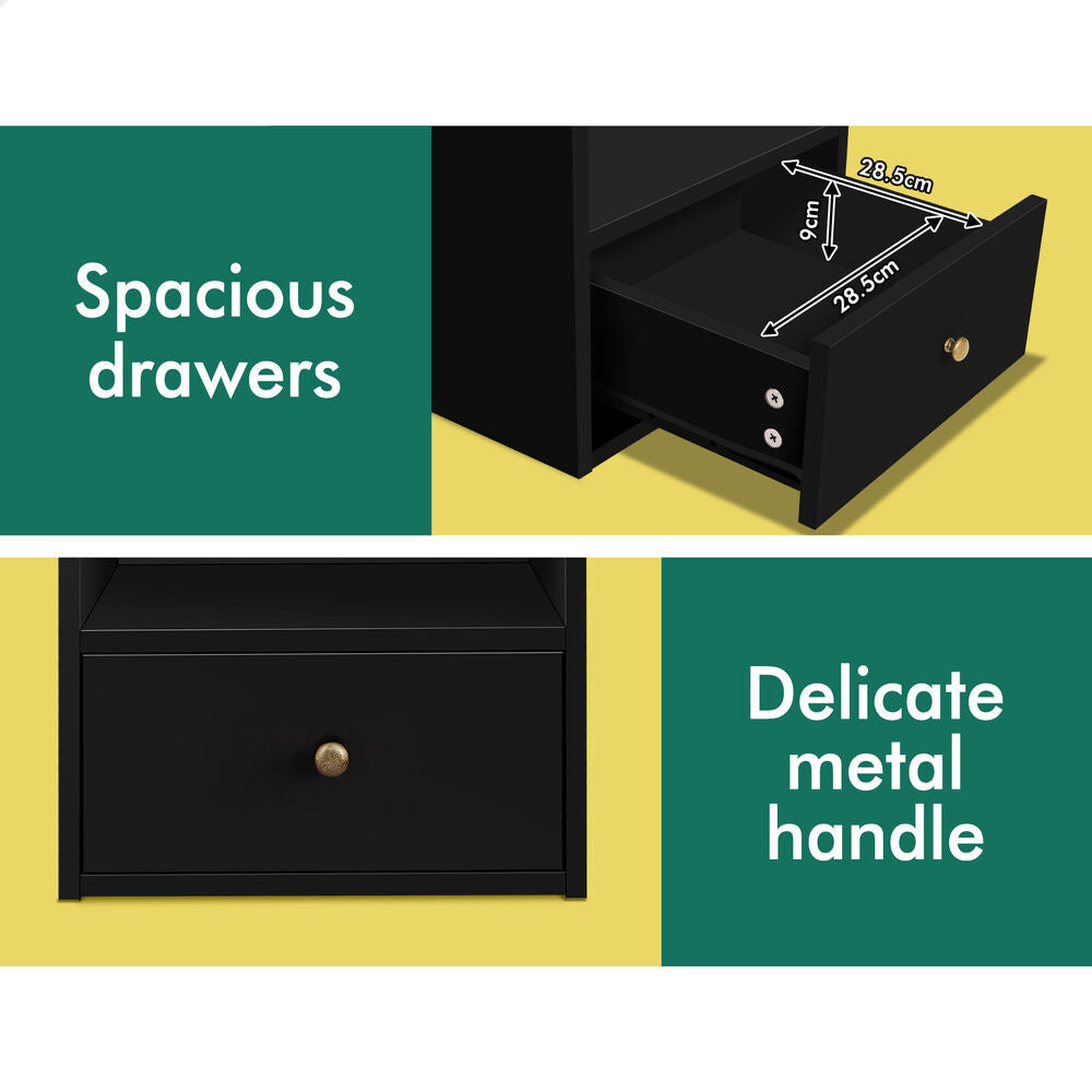 ALFORDSON Bedside Table Nightstand Storage Cabinet Side End Drawers Black