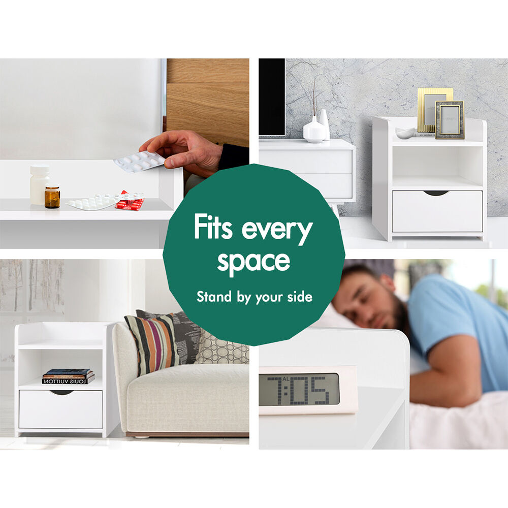 ALFORDSON 2x Bedside Table Nightstand Storage Cabinet Side End Drawers White