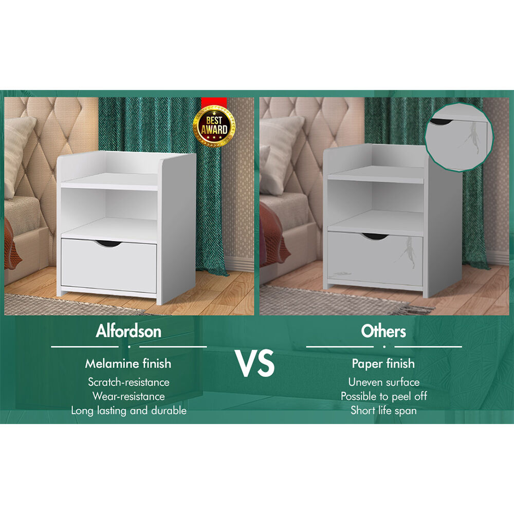 ALFORDSON 2x Bedside Table Nightstand Storage Cabinet Side End Drawers White