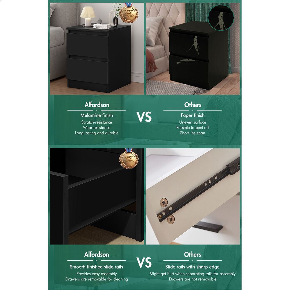 ALFORDSON Bedside Table Nightstand Storage Cabinet Side End Table Black