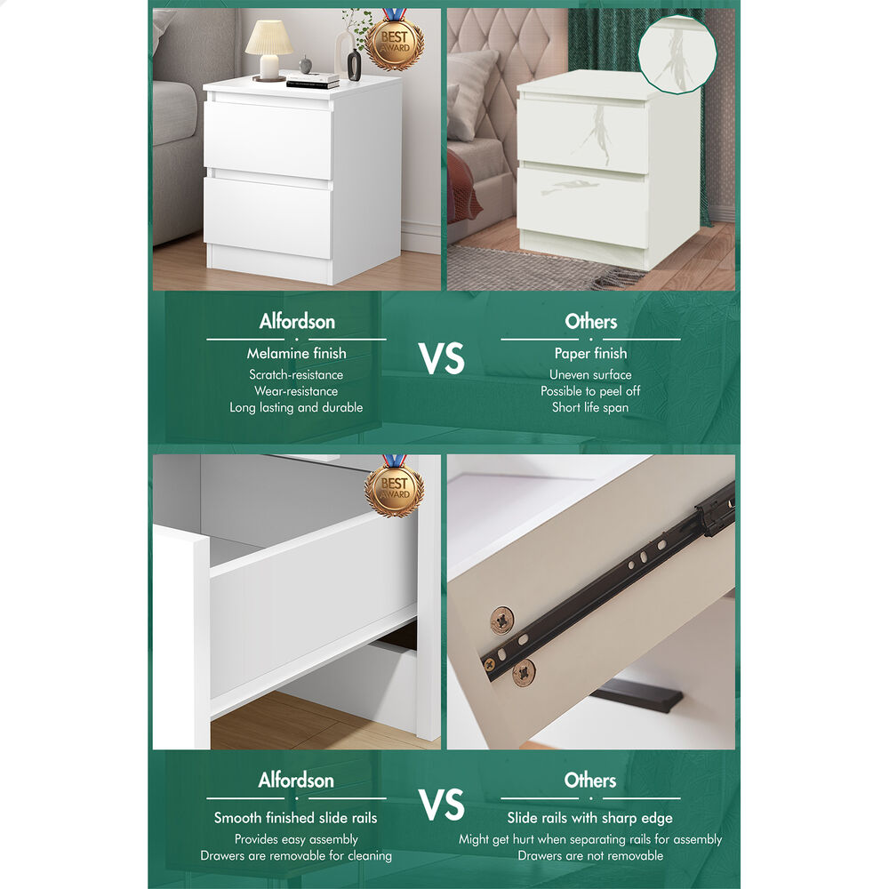 ALFORDSON Bedside Table Nightstand Storage Cabinet Side End Table White