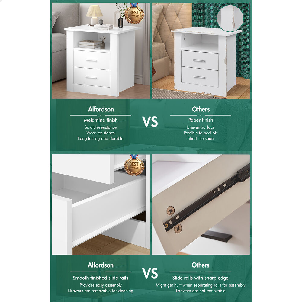 ALFORDSON Bedside Table Nightstand Storage Cabinet Side Table Classic White
