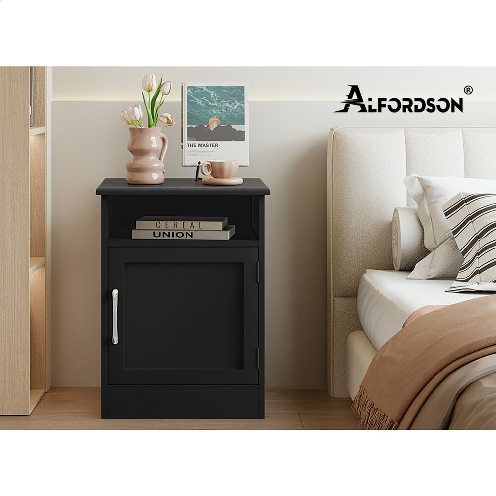 ALFORDSON 2x Bedside Table Storage Cabinet Side End  Nightstand Black