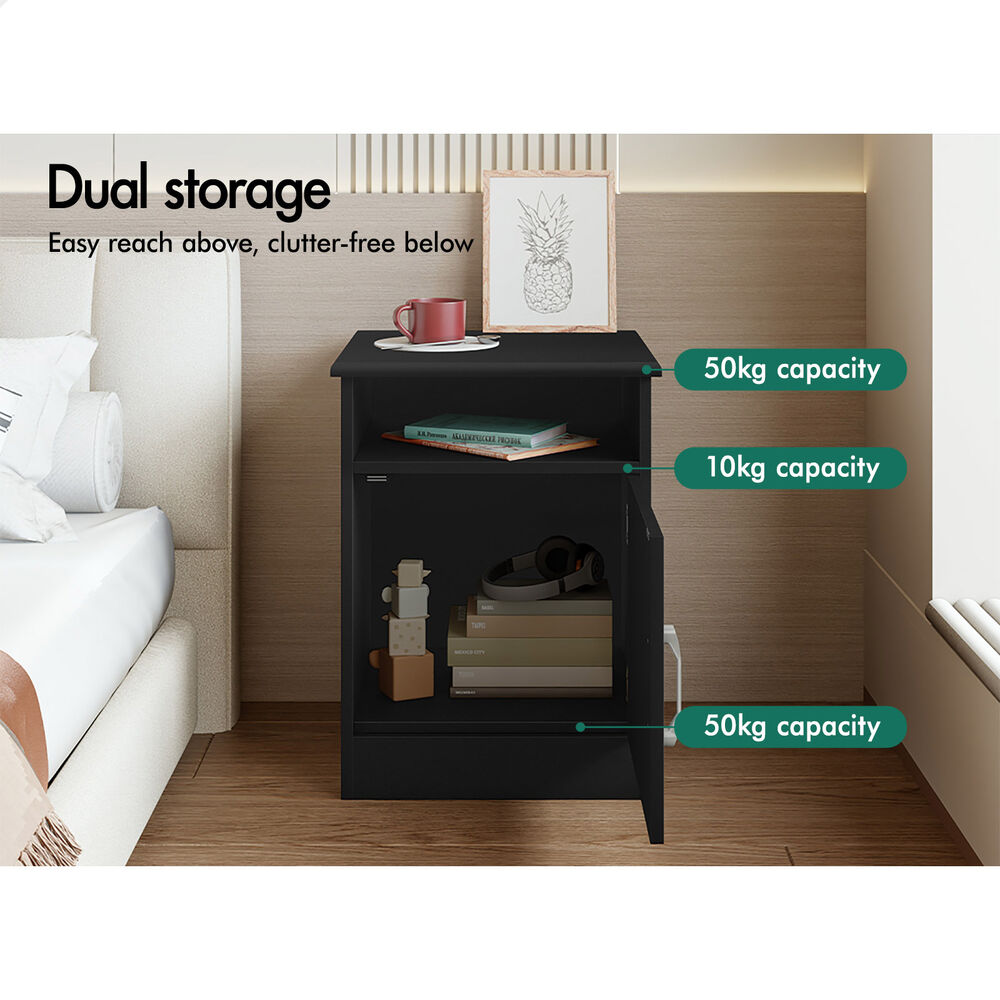 ALFORDSON 2x Bedside Table Storage Cabinet Side End  Nightstand Black