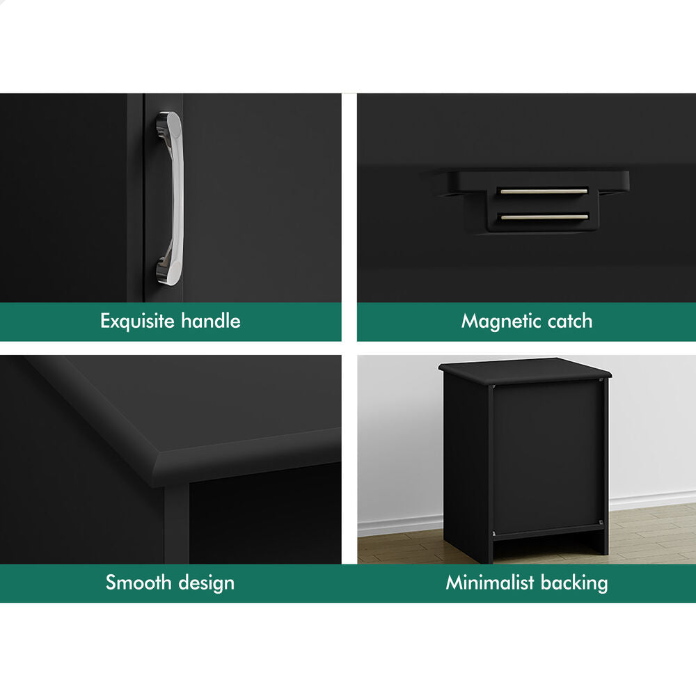 ALFORDSON 2x Bedside Table Storage Cabinet Side End  Nightstand Black