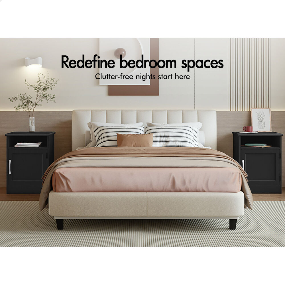 ALFORDSON 2x Bedside Table Storage Cabinet Side End  Nightstand Black