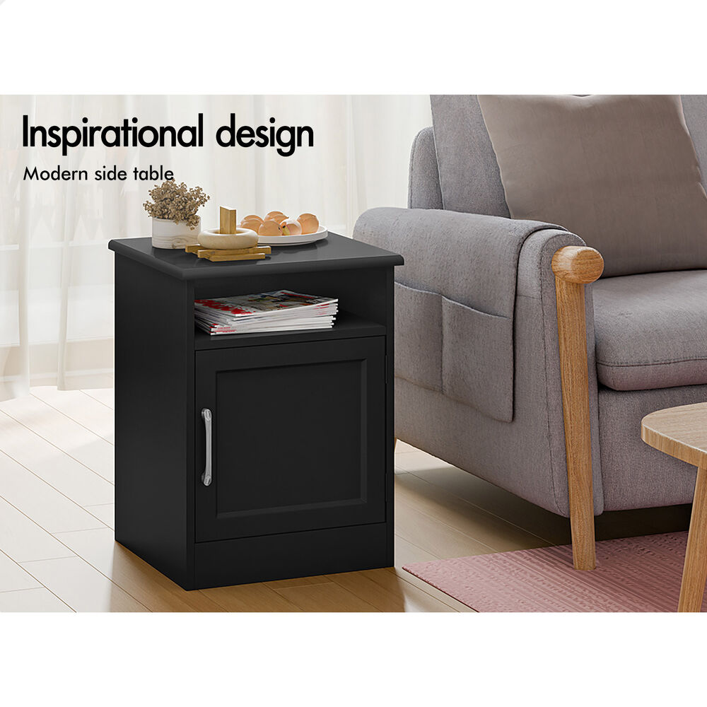 ALFORDSON 2x Bedside Table Storage Cabinet Side End  Nightstand Black
