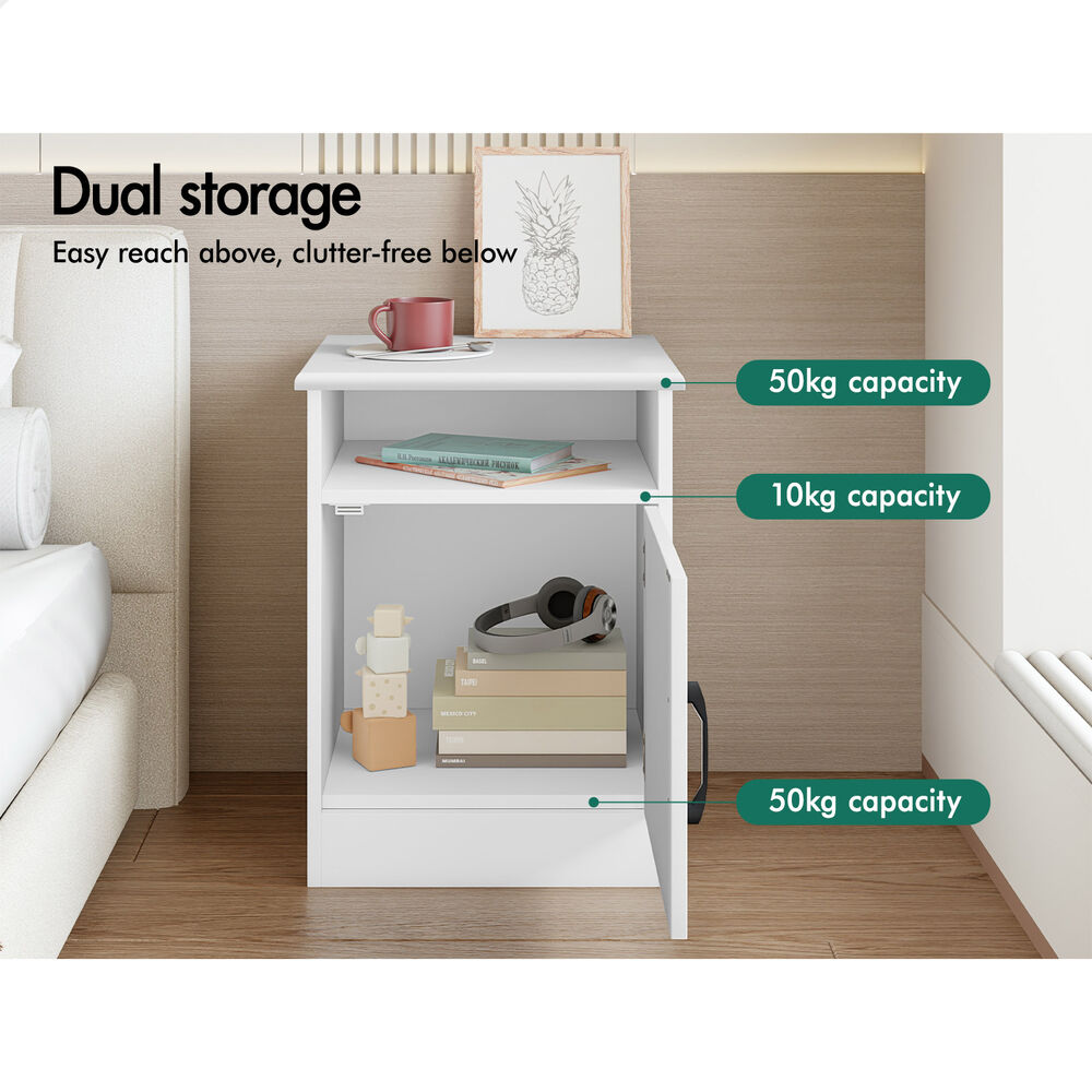 ALFORDSON 2x Bedside Table Storage Cabinet Side End Nightstand White