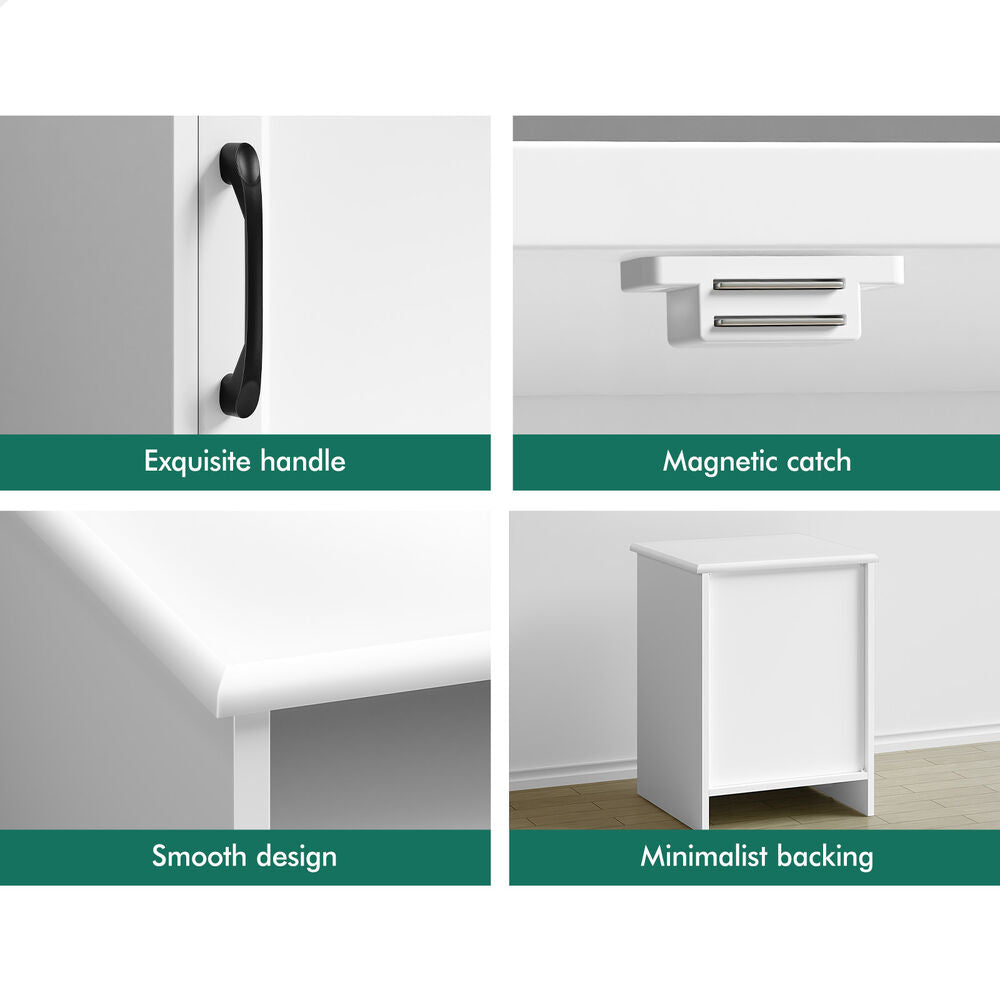 ALFORDSON 2x Bedside Table Storage Cabinet Side End Nightstand White