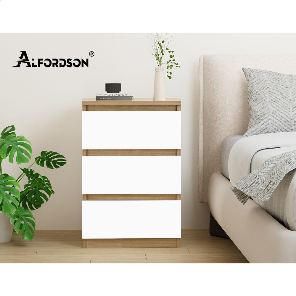ALFORDSON 2x Bedside Table Nightstand 3 Drawers Side End Table Wood and White