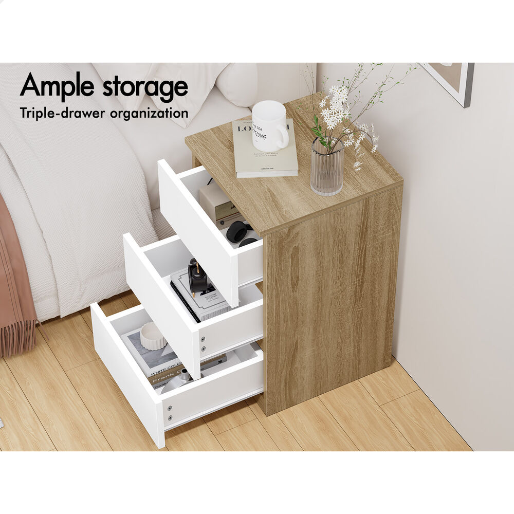 ALFORDSON 2x Bedside Table Nightstand 3 Drawers Side End Table Wood and White