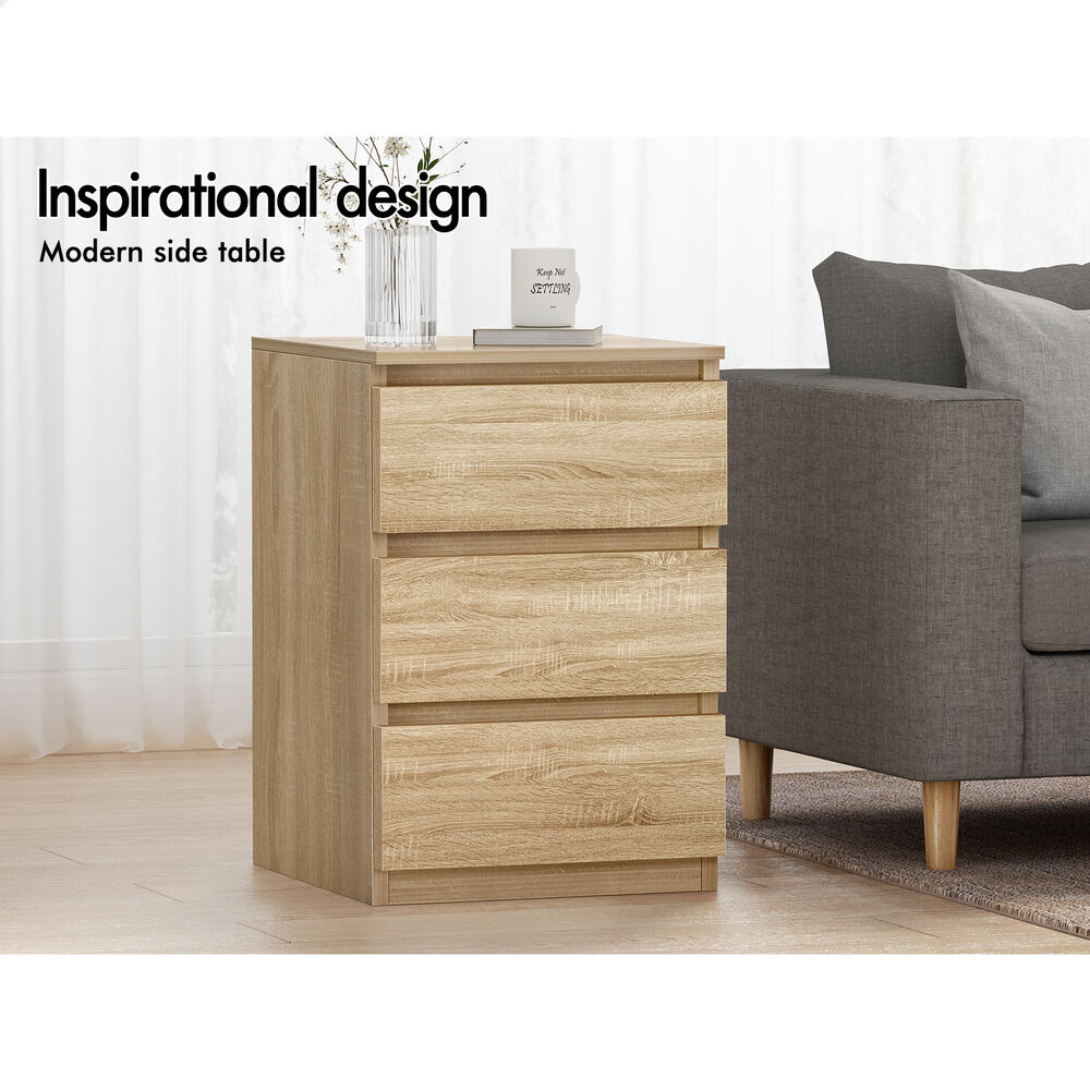 ALFORDSON 2x Bedside Table Nightstand 3 Drawers Side End Table Wood