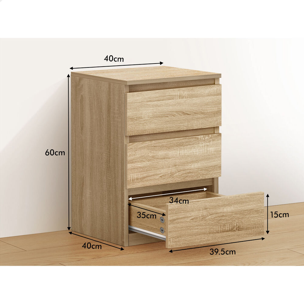 ALFORDSON Bedside Table Nightstand 3 Drawers Side End Table Wood