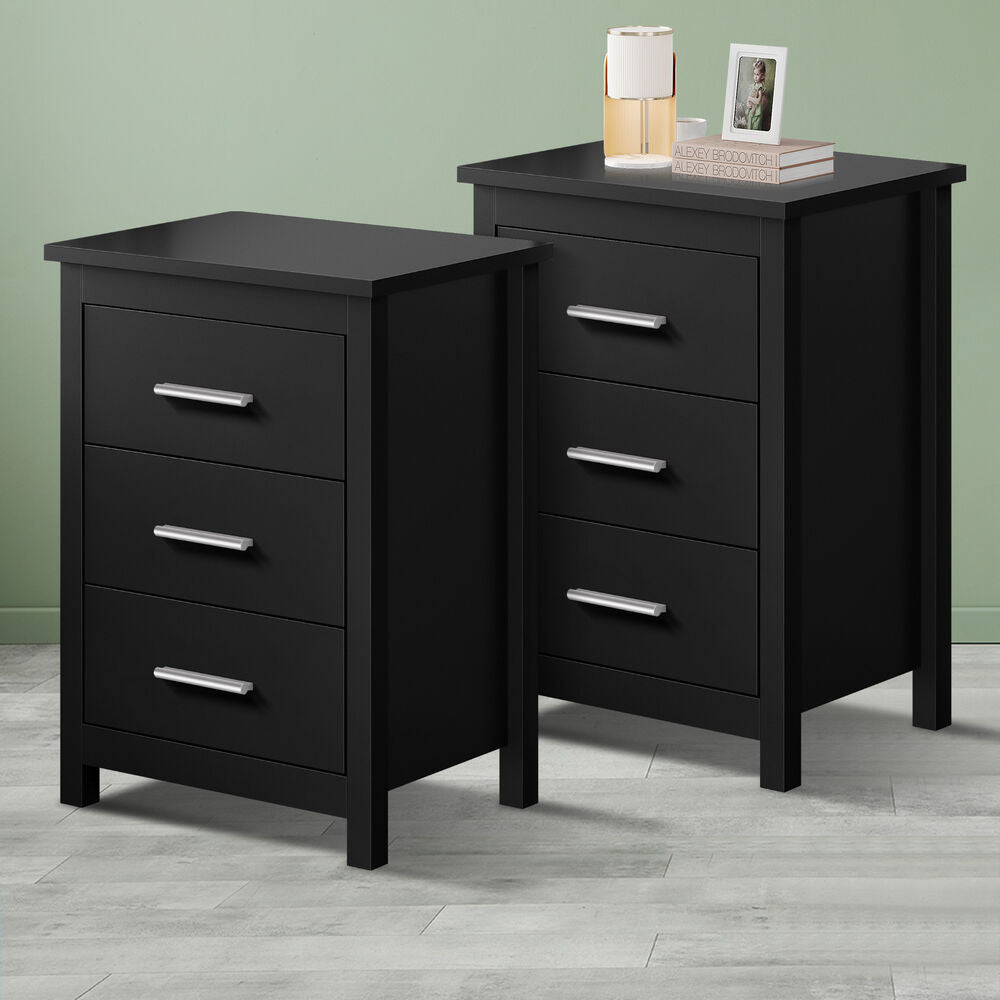ALFORDSON 2x Bedside Table Hamo Nightstand Storage Side End 3 Drawers Black