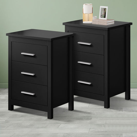 ALFORDSON 2x Bedside Table Hamo Nightstand Storage Side End 3 Drawers Black