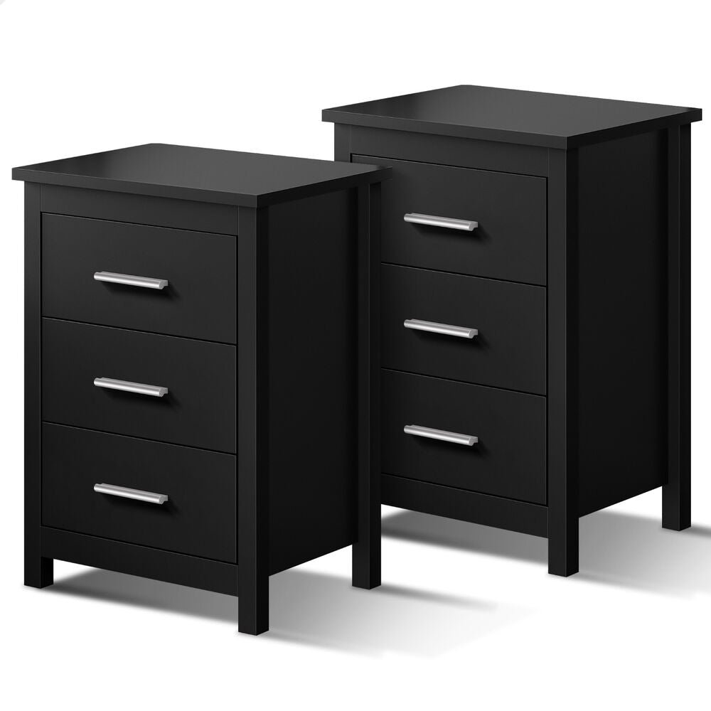 ALFORDSON 2x Bedside Table Hamo Nightstand Storage Side End 3 Drawers Black