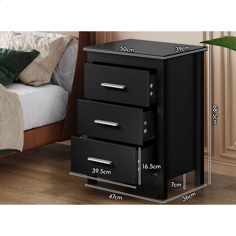 ALFORDSON Bedside Table Hamo Nightstand Storage Side End 3 Drawers Black