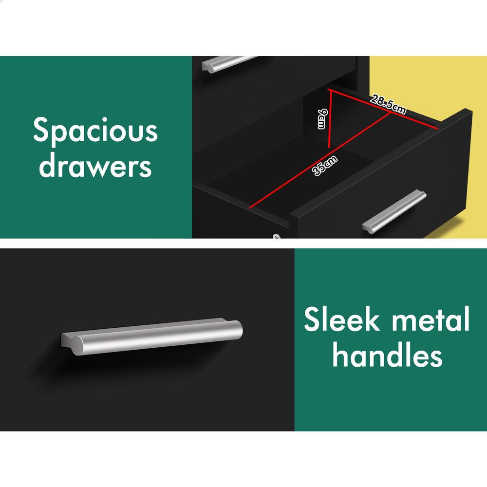 ALFORDSON Bedside Table Hamo Nightstand Storage Side End 3 Drawers Black