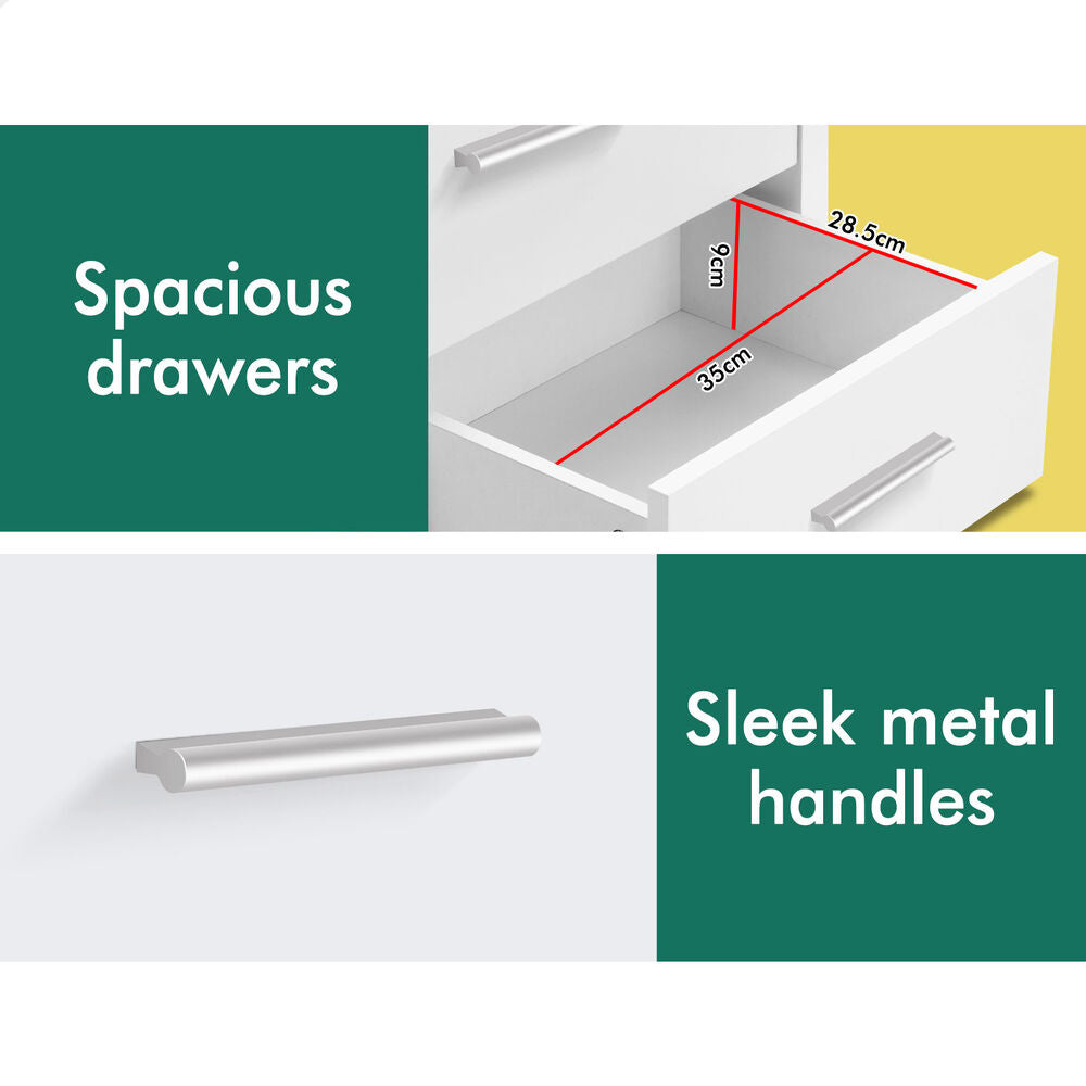 ALFORDSON 2x Bedside Table Hamo Nightstand Storage Side End 3 Drawers White