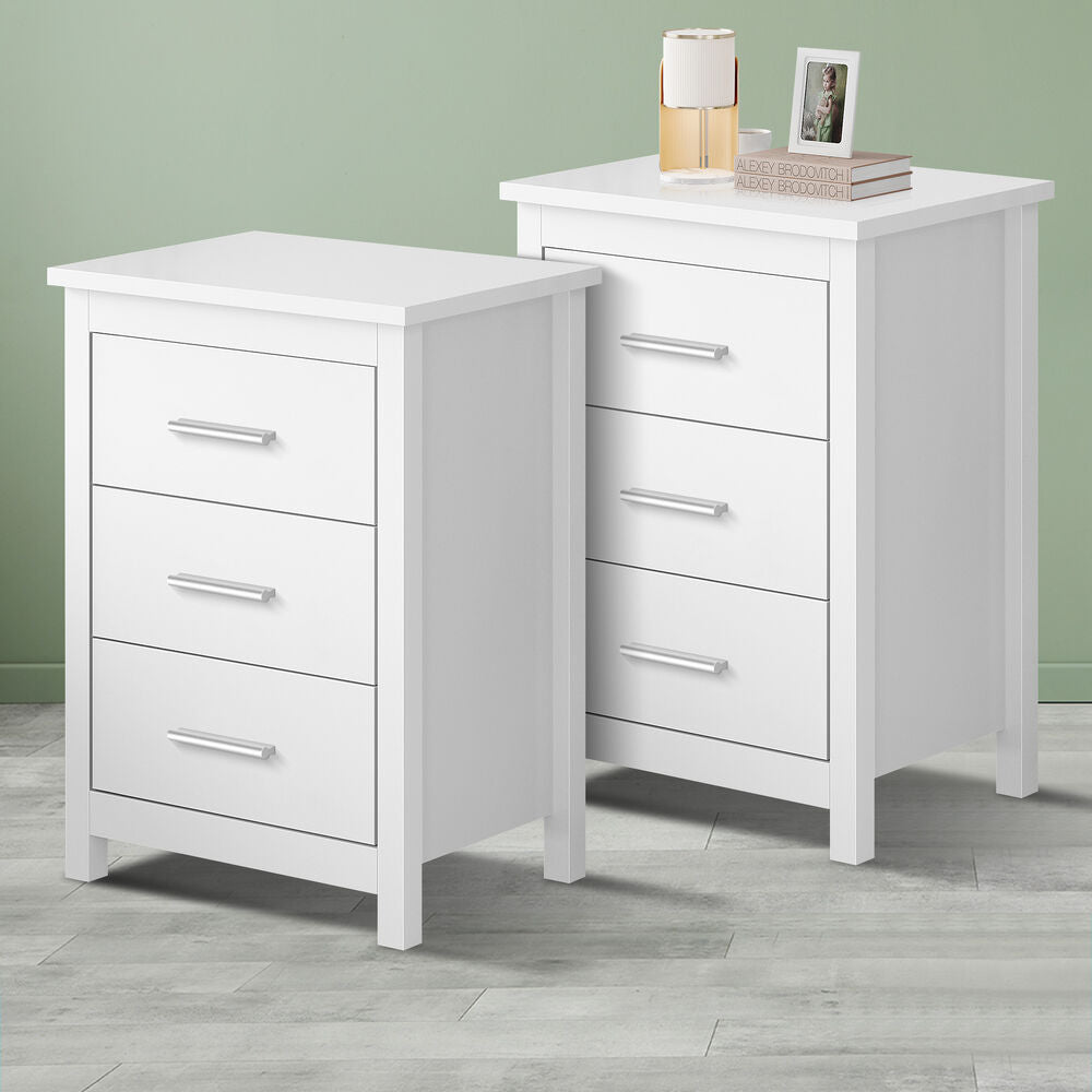 ALFORDSON 2x Bedside Table Hamo Nightstand Storage Side End 3 Drawers White