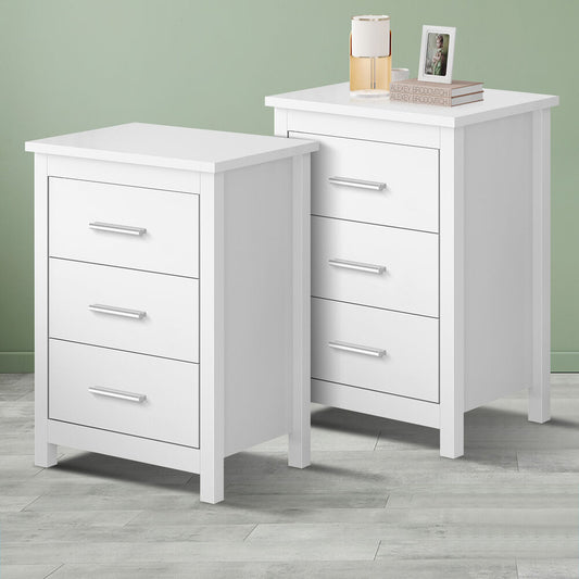ALFORDSON 2x Bedside Table Hamo Nightstand Storage Side End 3 Drawers White