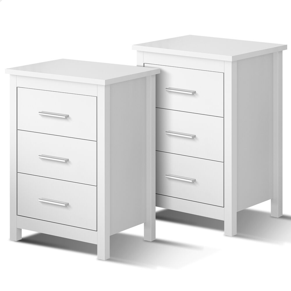 ALFORDSON 2x Bedside Table Hamo Nightstand Storage Side End 3 Drawers White