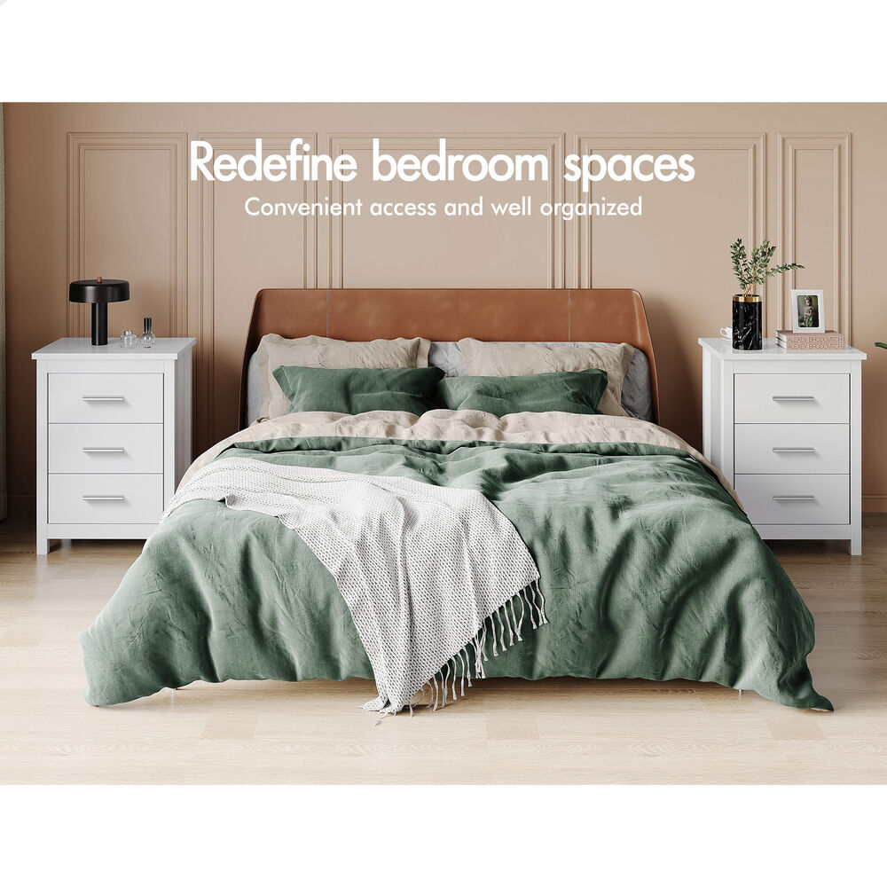 ALFORDSON 2x Bedside Table Hamo Nightstand Storage Side End 3 Drawers White