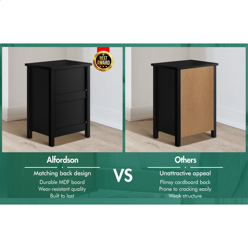 ALFORDSON Bedside Table Hamptons Nightstand Storage Side End 3 Drawers Black