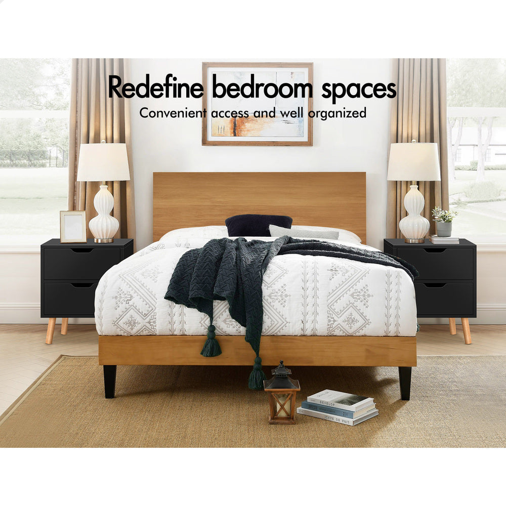 ALFORDSON Bedside Table Nightstand Side Table 2 Drawers Black
