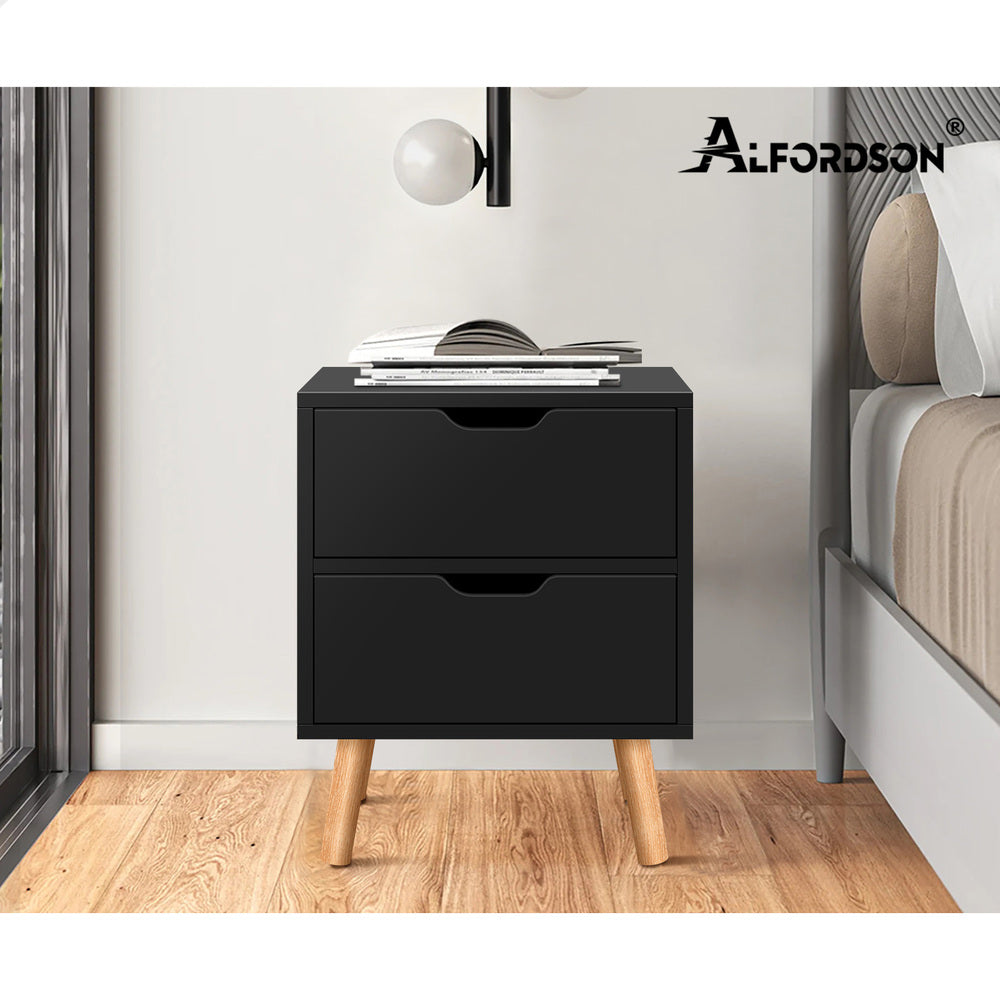 ALFORDSON Bedside Table Nightstand Side Table 2 Drawers Black